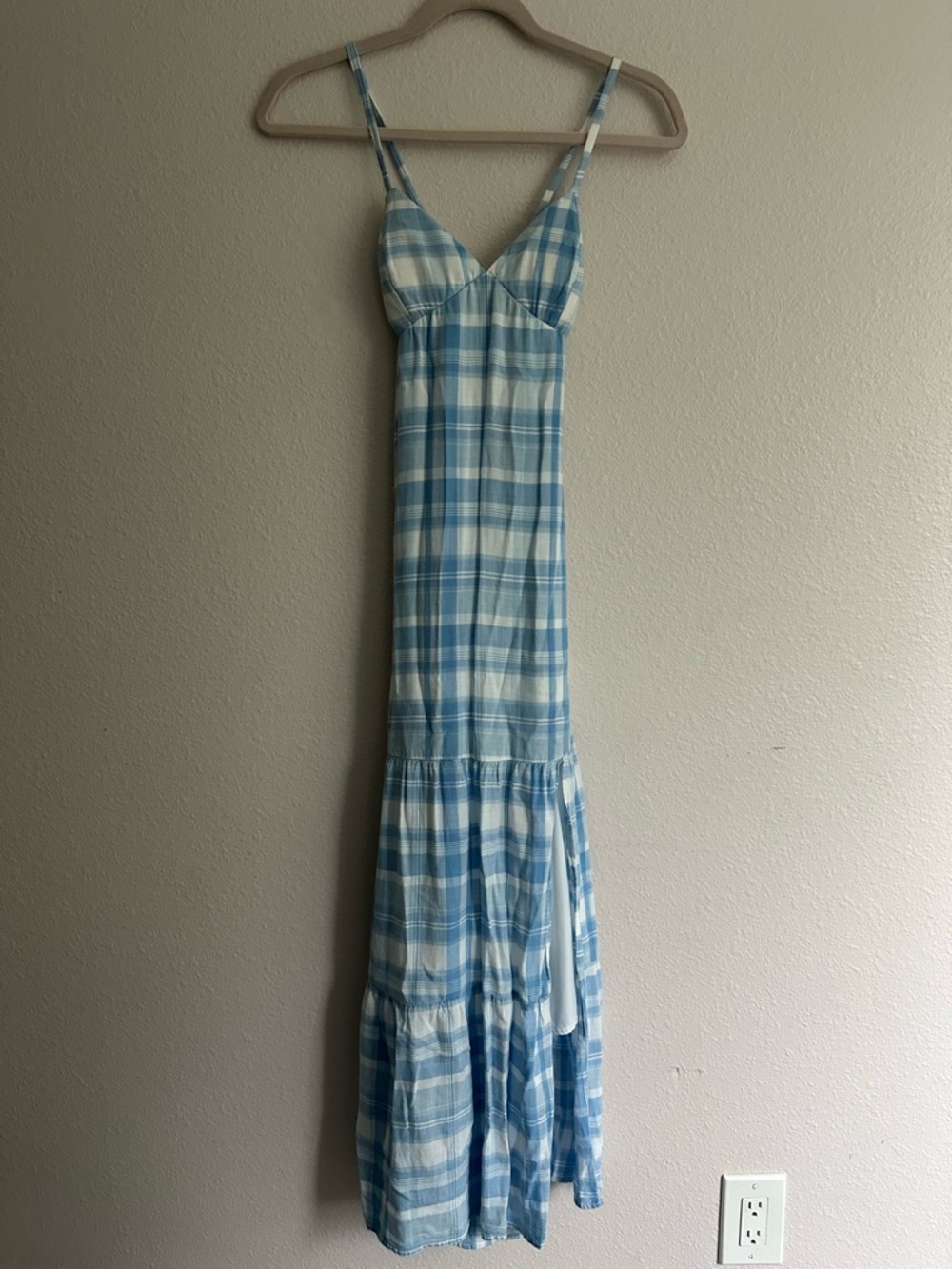 Hollister Blue Plaid Tie-Back Maxi Dress